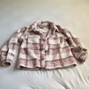 Cozy Plush Checkered Shacket in Pink & Cream
